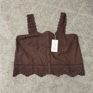 NWT Joie ChocolateBrown Eyelet Cropped Tank Top